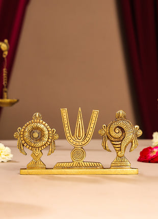 Brass Shankh Chakra Namah Religious Showpiece (3 Inch)