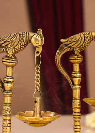 Brass Peacock Hanging Diya/Lamp Pair (7.5 Inch)