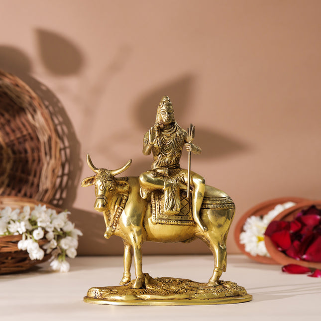 Brass Shiva With Nandi Idol (9 Inch)