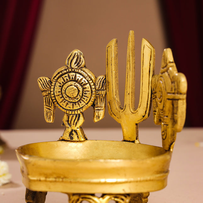 Brass Shankh Chakra Namah Diya (5 Inch)