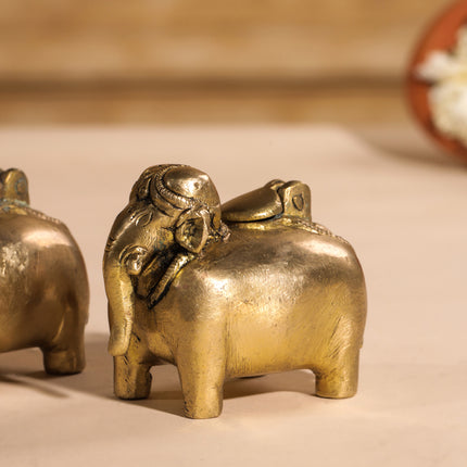 Brass Elephant Inkwell/Ink Pot Pair (2.5 Inch)