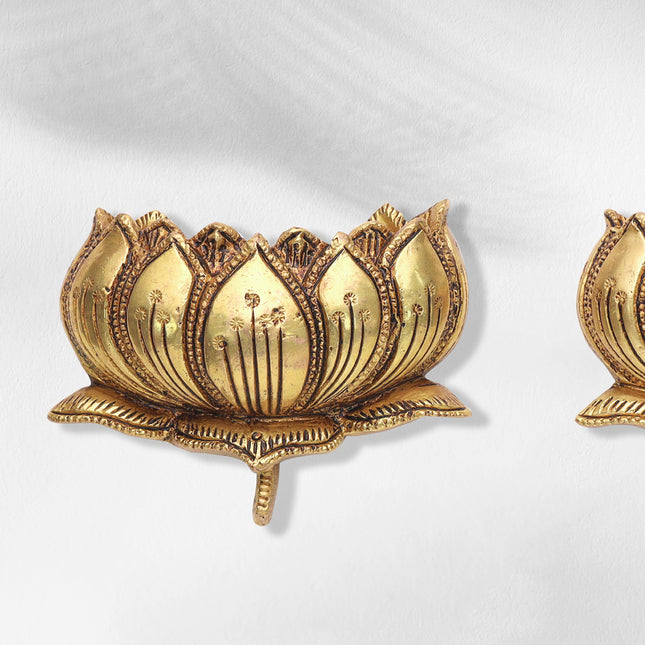 Exquisite Brass Hanging Lotus Flower Pair – 3.5 Inch | Divine Decor Accent