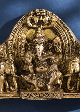 Brass Ganesha And Lakshmi Wall Hanging (7 Inch)