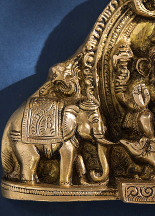 Brass Ganesha And Lakshmi Wall Hanging (7 Inch)
