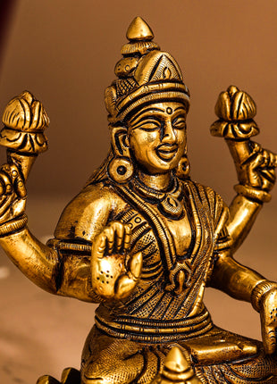 Brass Superfine Lotus Ganesha And Lakshmi Idols (5.8 Inch)