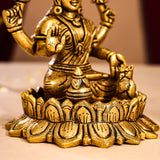 Brass Superfine Lotus Ganesha And Lakshmi Idols (5.8 Inch)