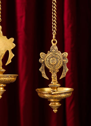 Brass Hanging Shankh And Chakra Diya Set (23 Inch)