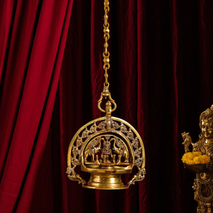 Brass Goddess Gaja Lakshmi Wall Hanging Lamp/Diya (37 Inch)
