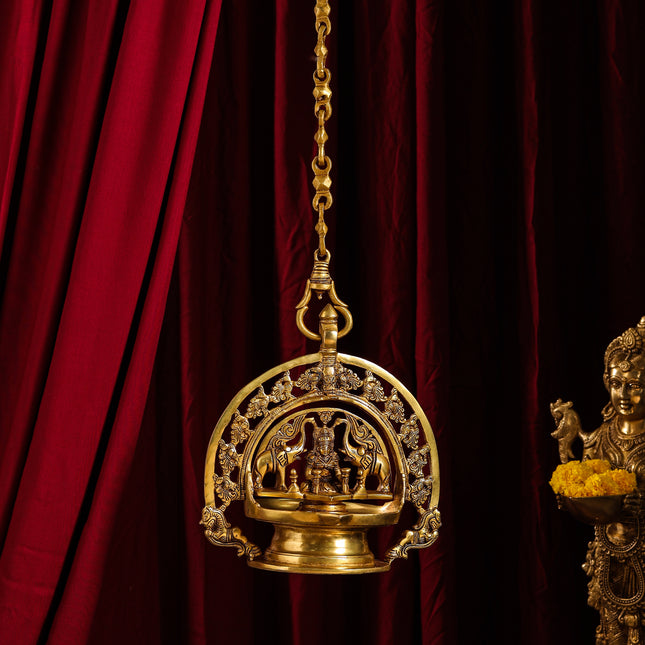 Brass Goddess Gaja Lakshmi Wall Hanging Lamp/Diya (38 Inch)
