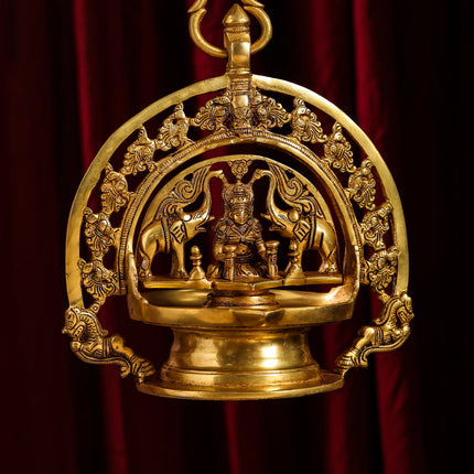 Brass Goddess Gaja Lakshmi Wall Hanging Lamp/Diya (37 Inch)