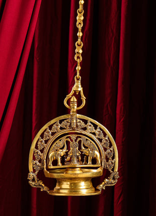 Brass Goddess Gaja Lakshmi Wall Hanging Lamp (37 Inch)