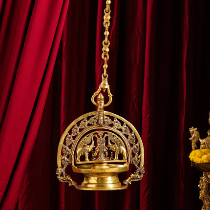 Brass Goddess Gaja Lakshmi Wall Hanging Lamp/Diya (37 Inch)