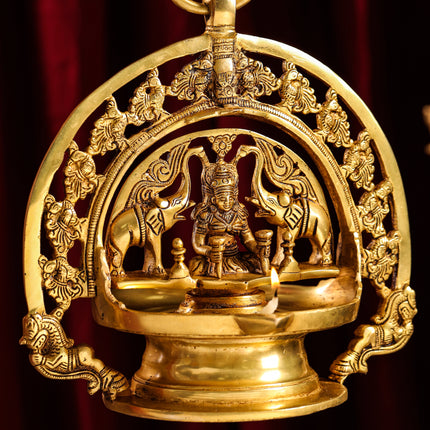 Brass Goddess Gaja Lakshmi Wall Hanging Lamp/Diya (37 Inch)