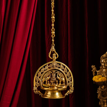 Brass Goddess Gaja Lakshmi Wall Hanging Lamp/Diya (37 Inch)