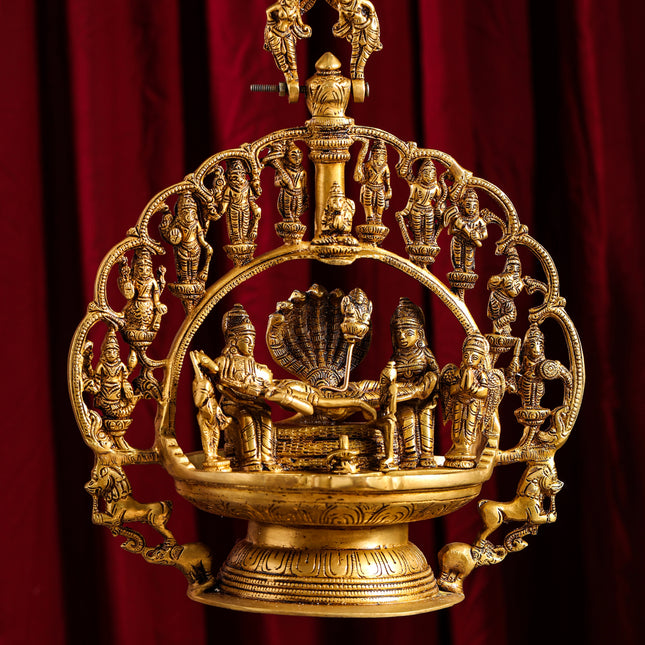 Brass Superfine Dashavatara / Vishnu Avatar Wall Hanging Lamp (46.5 Inch)