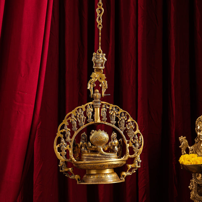 Brass Superfine Dashavatara / Vishnu Avatar Wall Hanging Lamp (46.5 Inch)