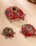 Metal Stone Work Tortoise Figurines Vastu/Feng Shui - Set Of Three