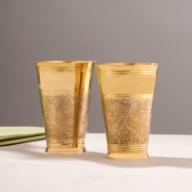 Brass Hand Carved Glass Pair (5 Inch)