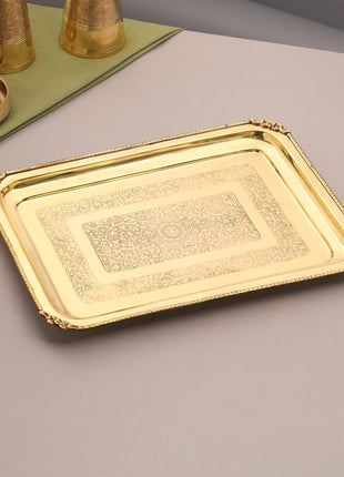 Brass Handcrafted Tray (14.5 Inch)