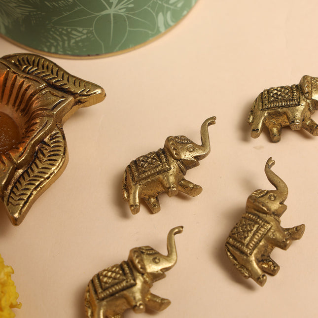 Brass Elephant Statue Set With Gift Box/Hamper