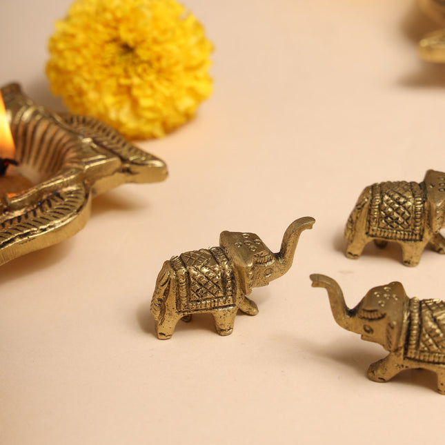Brass Elephant Statue Set With Gift Box/Hamper