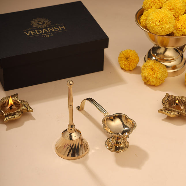 Brass Diya & Handbell Pooja Gift Hamper