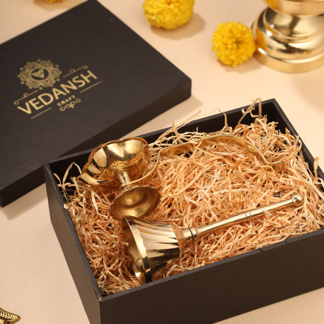 Brass Diya & Handbell Pooja Gift Hamper