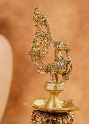 Brass Peacock Diya On Dancing Elephant (30 Inch)