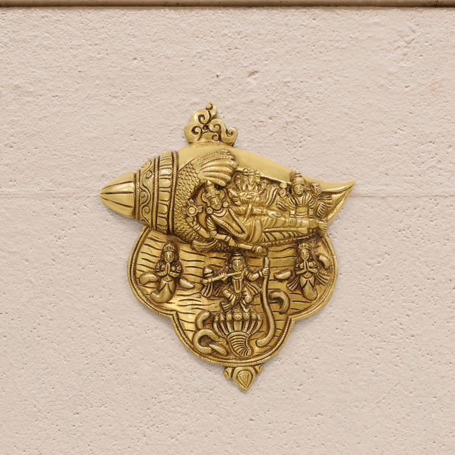 Brass Vishnu Lakshmi And Krishna Wall Hanging (9.5 Inch)