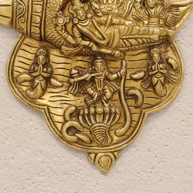 Brass Vishnu Lakshmi And Krishna Wall Hanging (9.5 Inch)