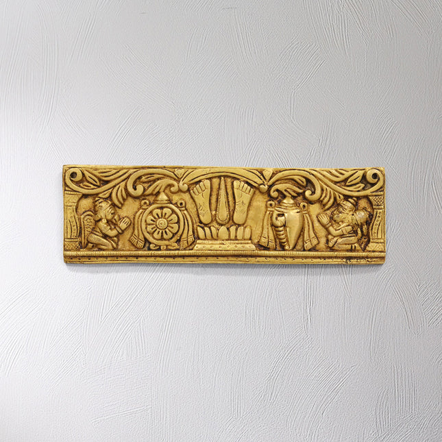 Divine Brass Wall Hanging – Shankh Chakra Namah with Hanuman & Garuda (9 Inch)