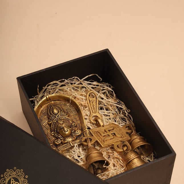 Brass Durga face & Swastik bell Festive Gift Hamper