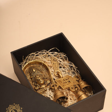 Brass Durga face & Swastik bell Festive Gift Hamper