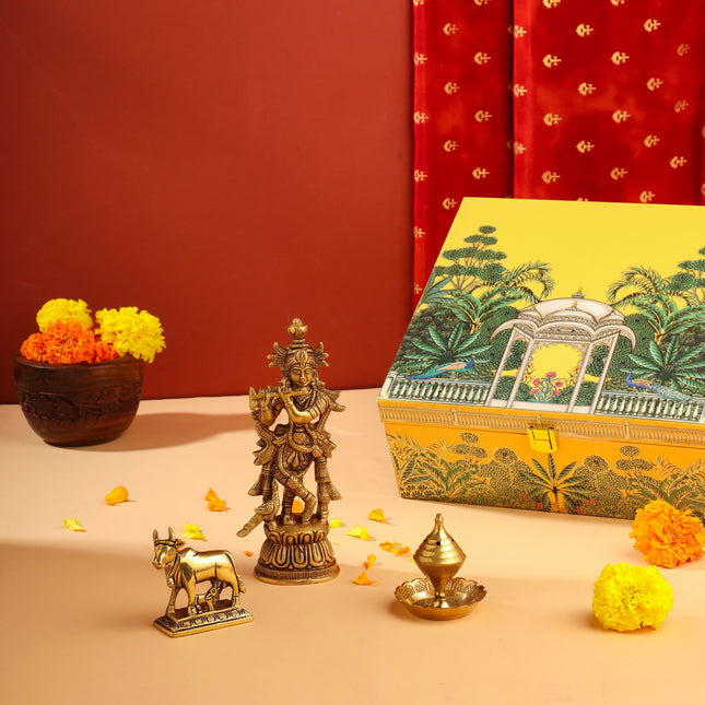 Brass Krishna With Cow Festive/Gift Hamper