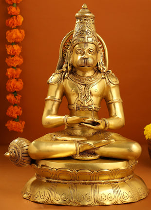 Brass Sitting Hanuman With Base Idol (16 Inch)