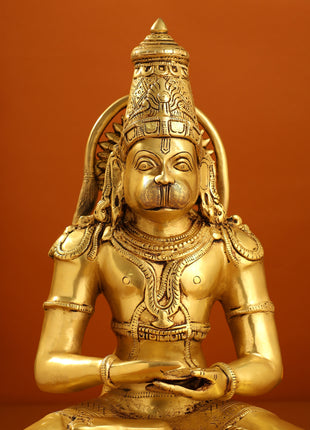 Brass Sitting Hanuman With Base Idol (16 Inch)