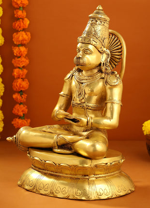 Brass Sitting Hanuman With Base Idol (16 Inch)