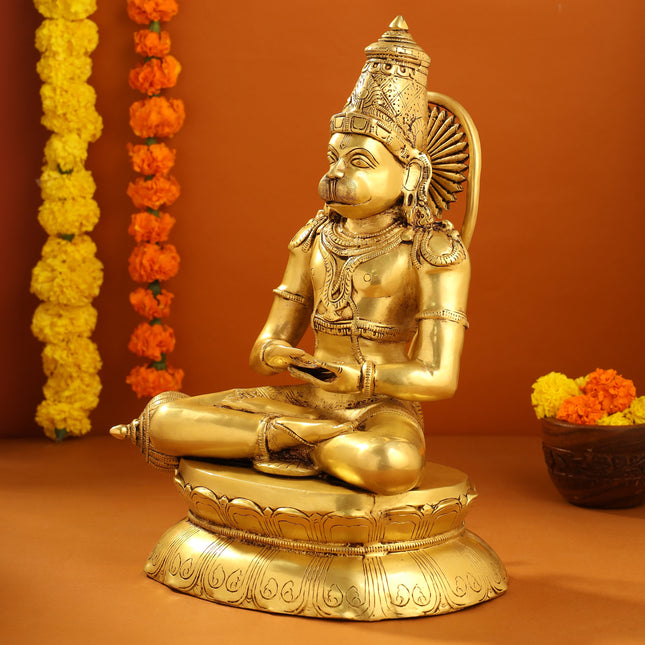 Brass Sitting Hanuman With Base Idol (16 Inch)