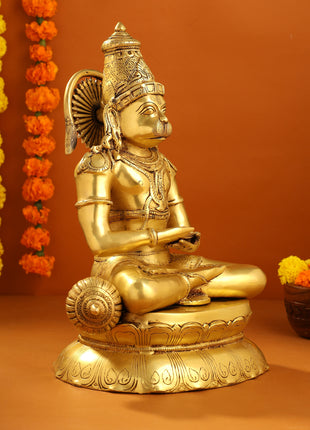 Brass Sitting Hanuman With Base Idol (16 Inch)