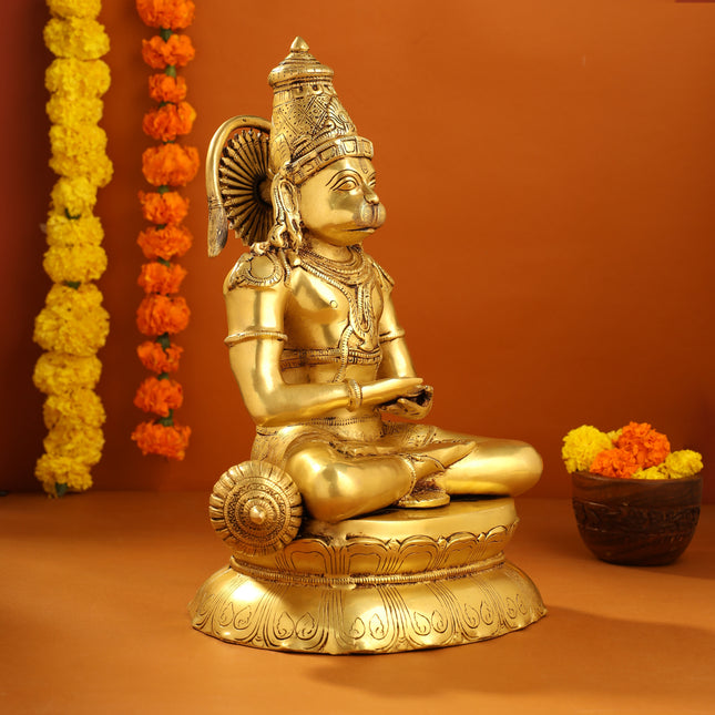 Brass Sitting Hanuman With Base Idol (16 Inch)