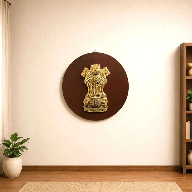 Brass Ashok Stambh With Wooden Base Wall Hanging