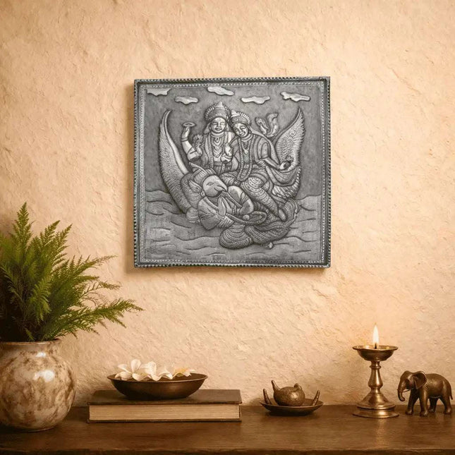 Brass Silver Plated Garuda Wall Hanging Plate (13.5 Inch)