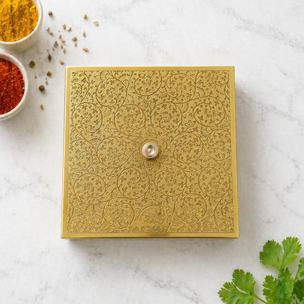 Brass Square Masala Daani / Spice Box (2 Inch)