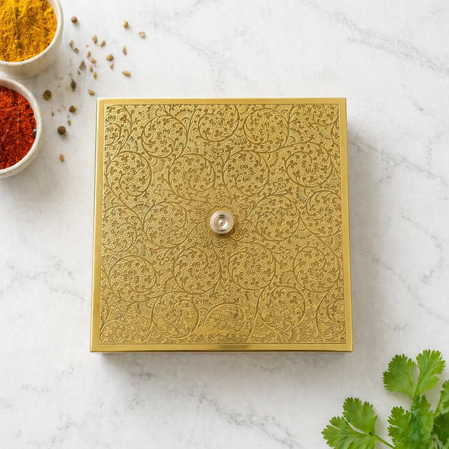 Brass Square Masala Daani / Spice Box (2 Inch)