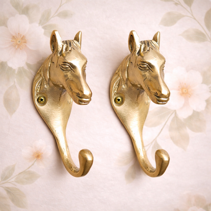 Brass Horse Face Wall Hanging Hanger Pair (3 Inch)