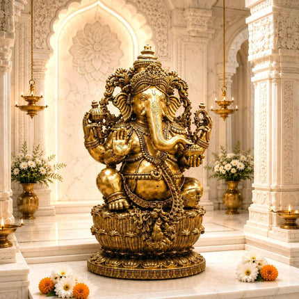 Brass Lord Ganesha Sitting Idol (24 Inch)