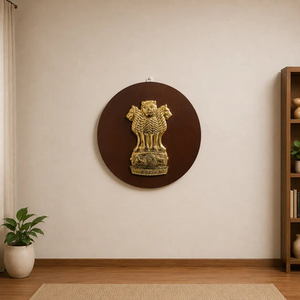 Brass Ashok Stambh With Wooden Base Wall Hanging