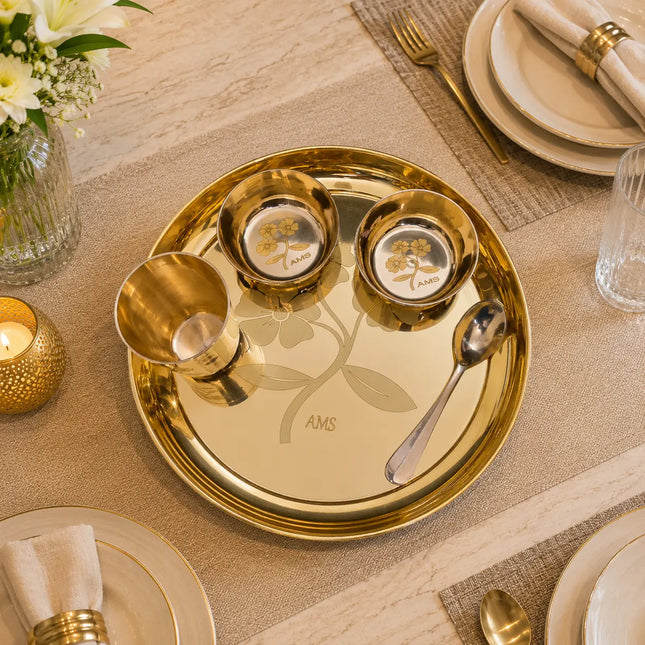 Brass Floral Thali/Dinner Set (990 Gram)