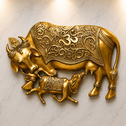 Brass Cow & Calf With Kalpvriksha Tree Wall Hanging (80 Inch)
