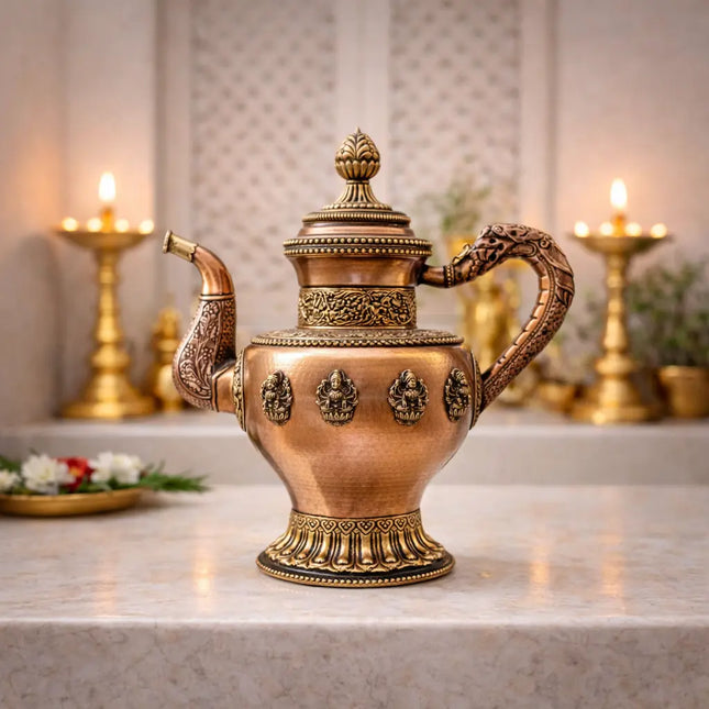 Copper Traditional Ashtalakshmi Kettle Pot (14.5 Inch)